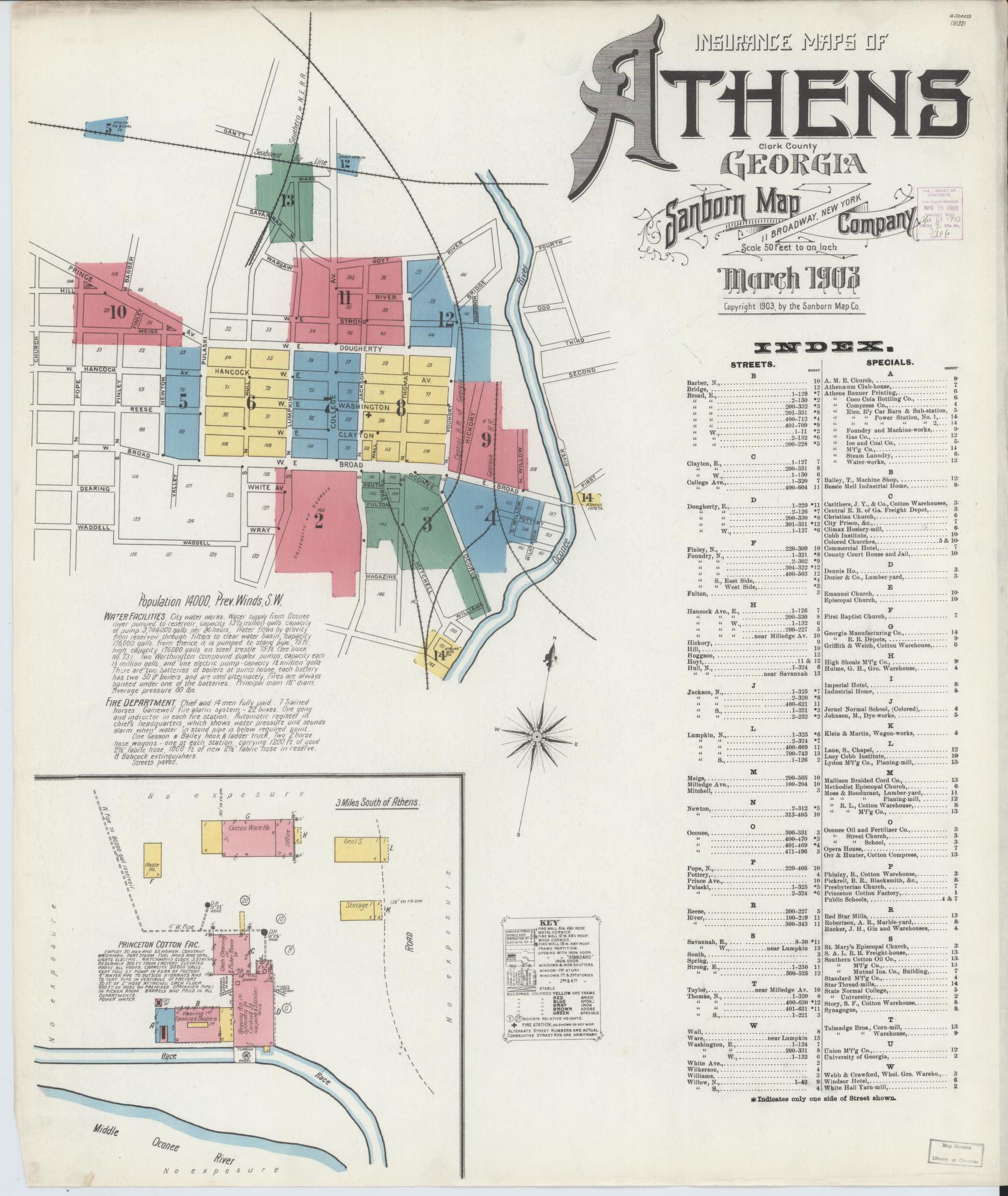 Sanborn Fire Insurance Map from Athens, Clarke County, Georgia (1903), Sheet #0001 - Historic Sanborn Fire Insurance Map Print, vintage old map wall art, antique decor, genealogy gift, Georgia Georgia map