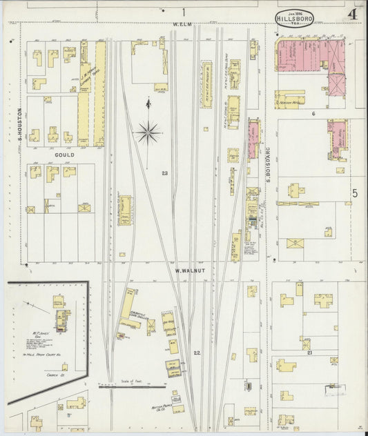 Sanborn Fire Insurance Map from Hillsboro, Hill County, Texas (1896), Sheet #0004 - Historic Sanborn Fire Insurance Map Print, vintage old map wall art, antique decor, genealogy gift, Texas Texas map