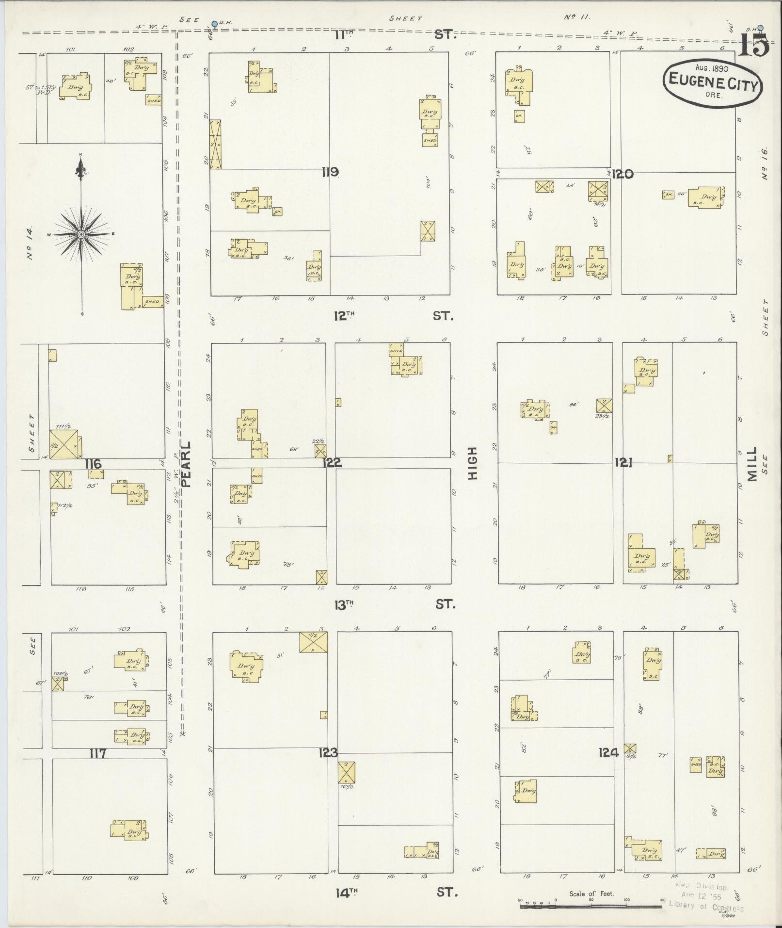 Sanborn Fire Insurance Map from Eugene, Lane County, Oregon (1890), Sheet #0015 - Historic Sanborn Fire Insurance Map Print, vintage old map wall art, antique decor, genealogy gift, Oregon Oregon map