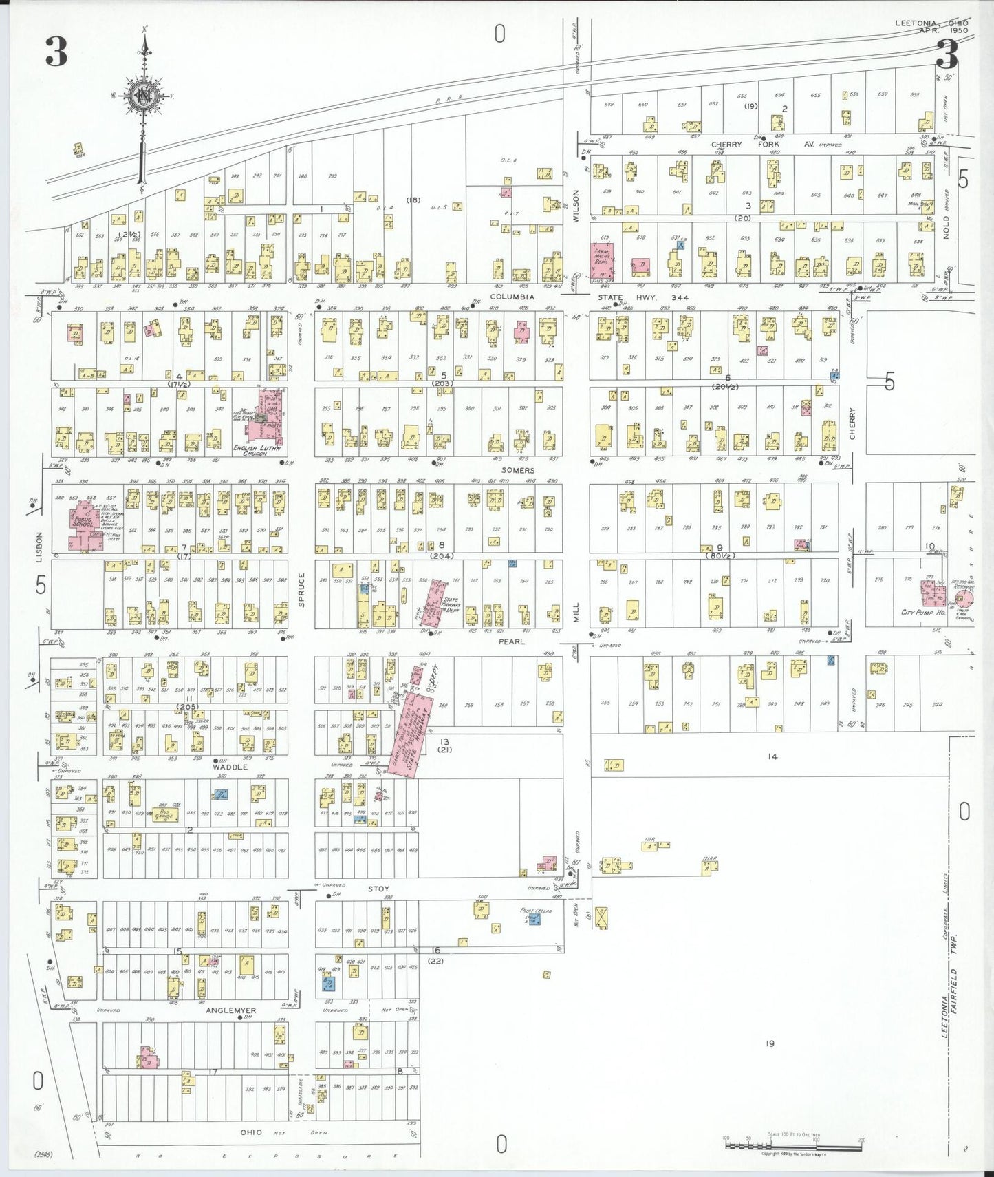 Sanborn Fire Insurance Map from Leetonia, Columbiana County, Ohio (1950), Sheet #0003 - Historic Sanborn Fire Insurance Map Print, vintage old map wall art, antique decor, genealogy gift, Ohio Ohio map