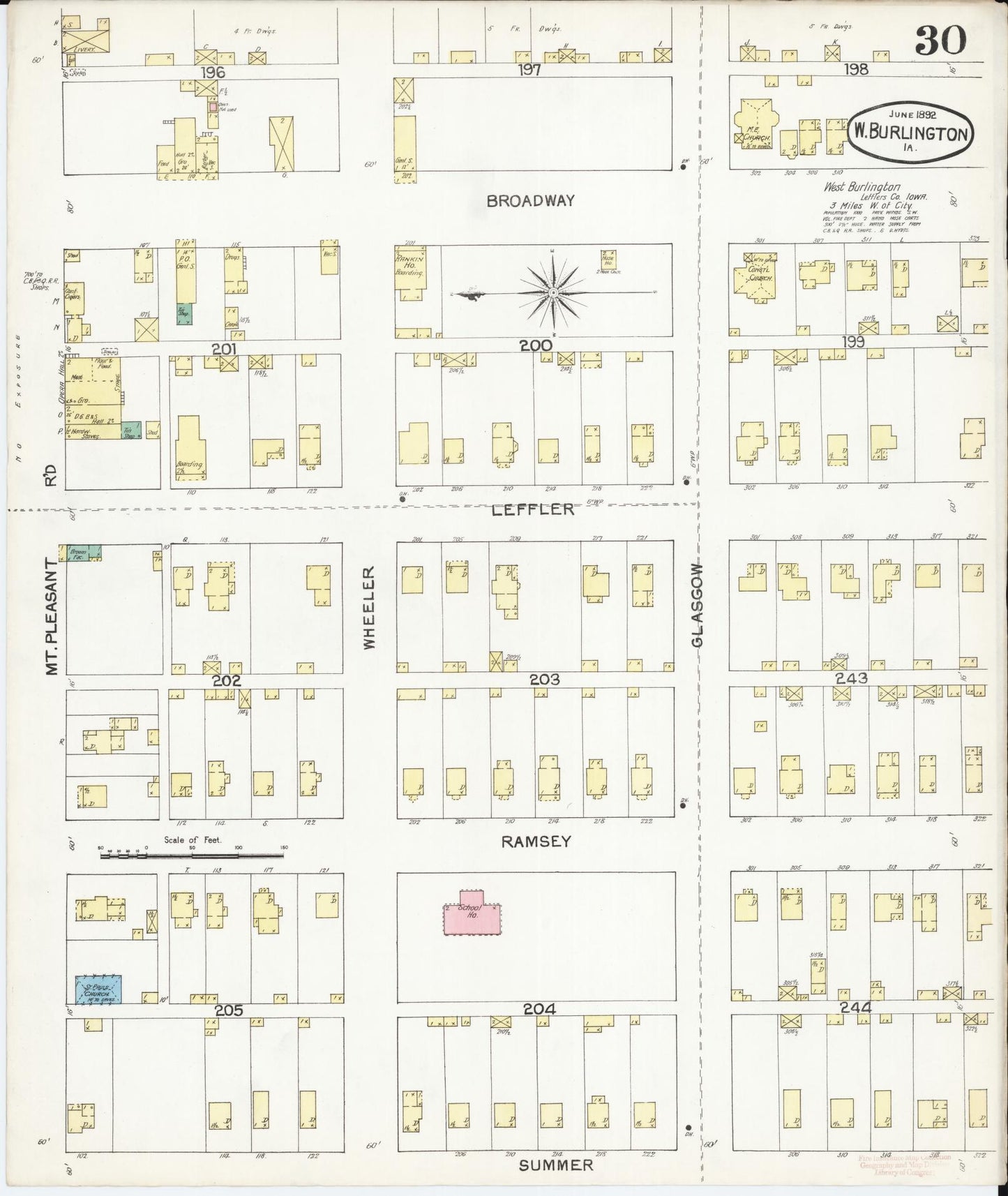Sanborn Fire Insurance Map from Burlington, Des Moines County, Iowa (1892), Sheet #0030 - Historic Sanborn Fire Insurance Map Print, vintage old map wall art