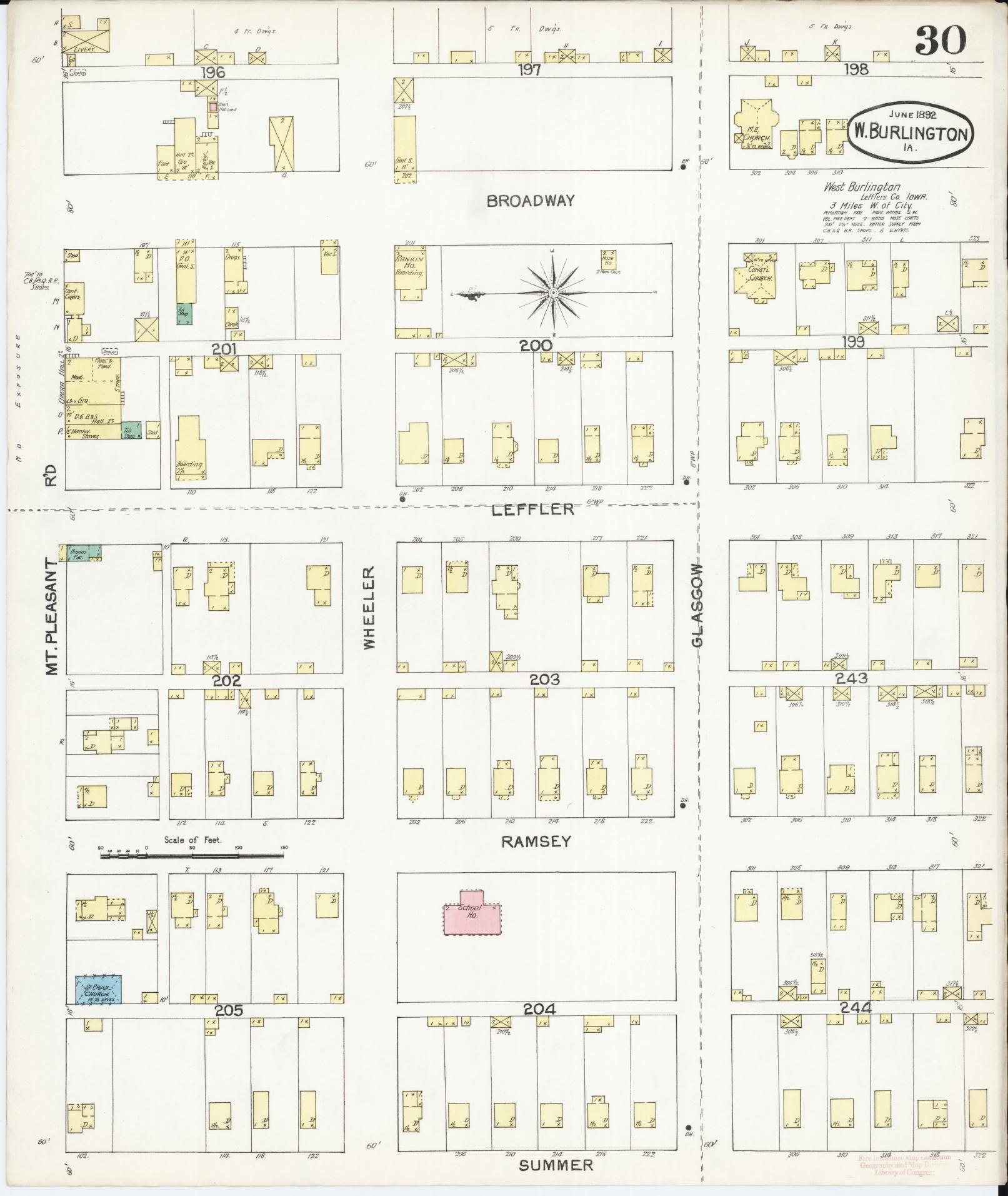Sanborn Fire Insurance Map from Burlington, Des Moines County, Iowa (1892), Sheet #0030 - Historic Sanborn Fire Insurance Map Print, vintage old map wall art