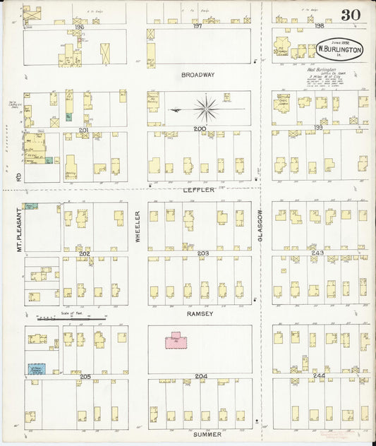 Sanborn Fire Insurance Map from Burlington, Des Moines County, Iowa (1892), Sheet #0030 - Historic Sanborn Fire Insurance Map Print, vintage old map wall art
