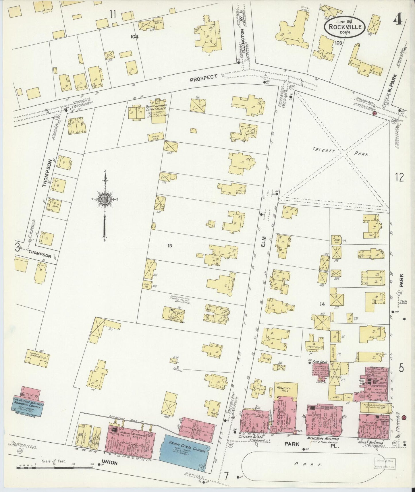 Sanborn Fire Insurance Map from Rockville, Tolland County, Connecticut (1911), Sheet #0004 - Historic Sanborn Fire Insurance Map Print, vintage old map wall art, antique decor, genealogy gift, Connecticut Connecticut map