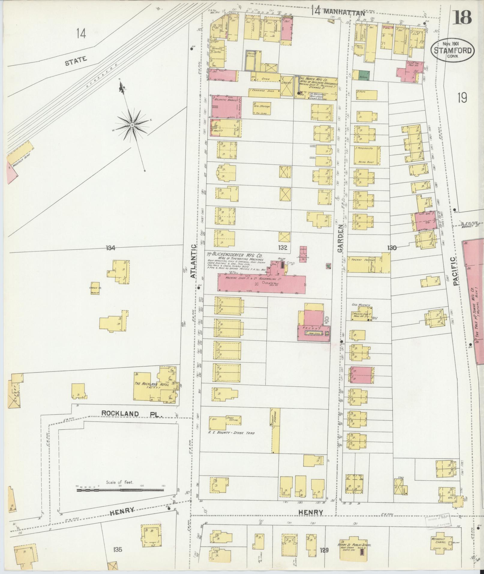 Sanborn Fire Insurance Map from Stamford, Fairfield County, Connecticut (1901), Sheet #0018 - Complete Map Set gallery image, historic Sanborn map, vintage wall art, Connecticut Connecticut