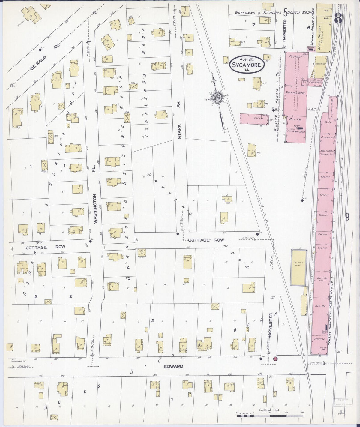 Sanborn Fire Insurance Map from Sycamore, De Kalb County, Illinois (1912), Sheet #0008 - Complete Map Set gallery image, historic Sanborn map, vintage wall art, Illinois Illinois