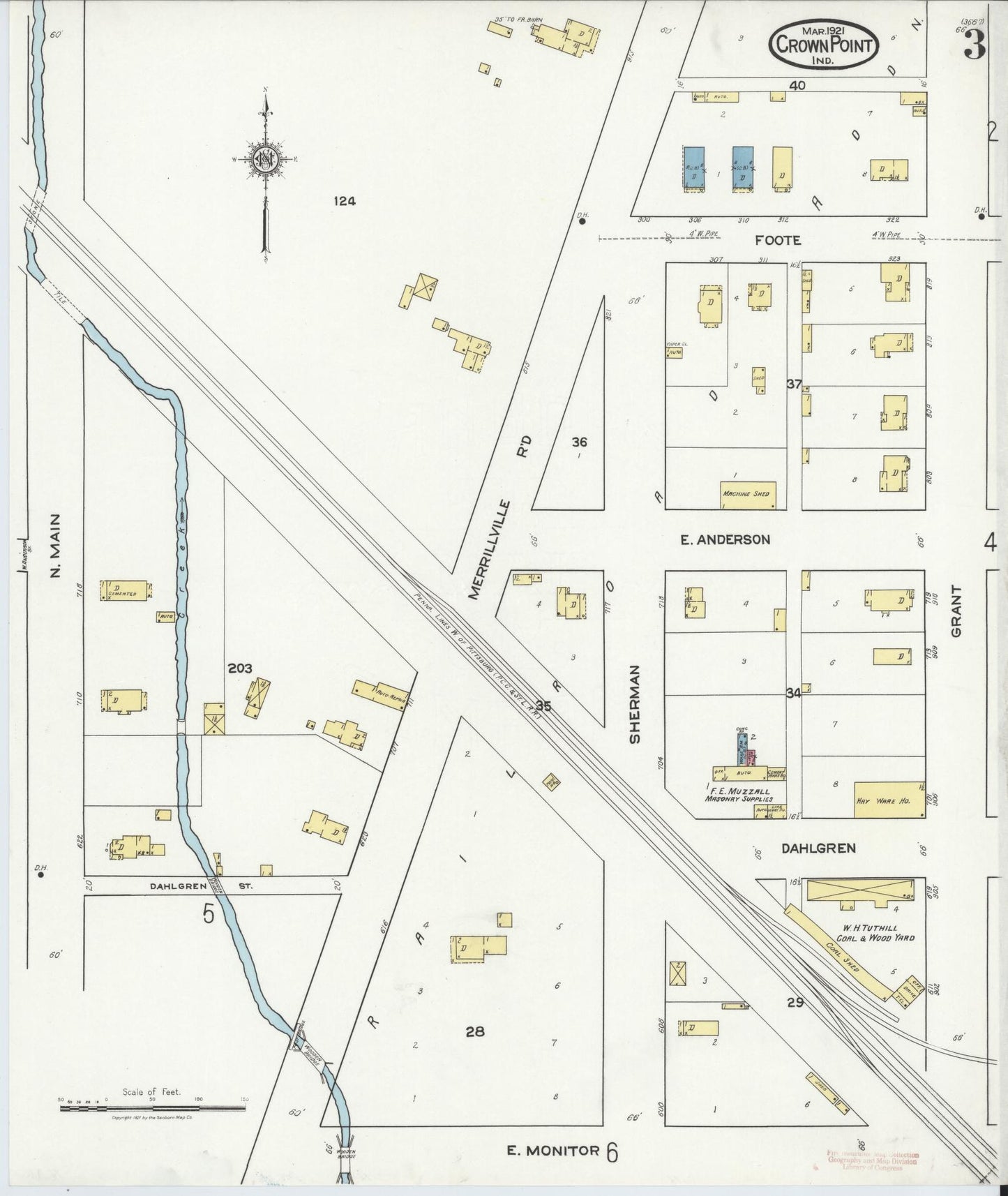 Sanborn Fire Insurance Map from Crown Point, Lake County, Indiana (1921), Sheet #0003 - Historic Sanborn Fire Insurance Map Print, vintage old map wall art, antique decor, genealogy gift, Indiana Indiana map
