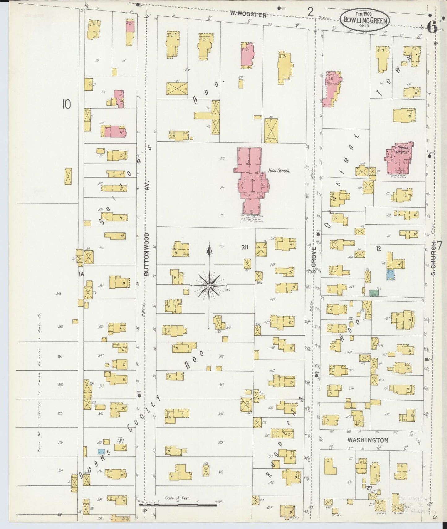 Sanborn Fire Insurance Map from Bowling Green, Wood County, Ohio (1900), Sheet #0006 - Historic Sanborn Fire Insurance Map Print, vintage old map wall art, antique decor, genealogy gift, Ohio Ohio map