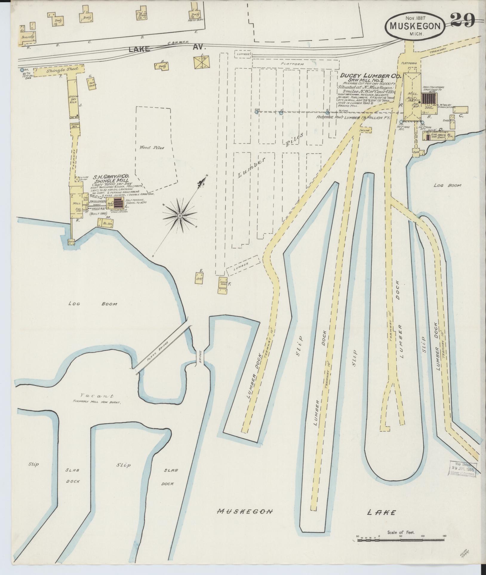 Sanborn Fire Insurance Map from Muskegon, Muskegon County, Michigan (1887), Sheet #0029 - Complete Map Set gallery image, historic Sanborn map, vintage wall art, Michigan Michigan