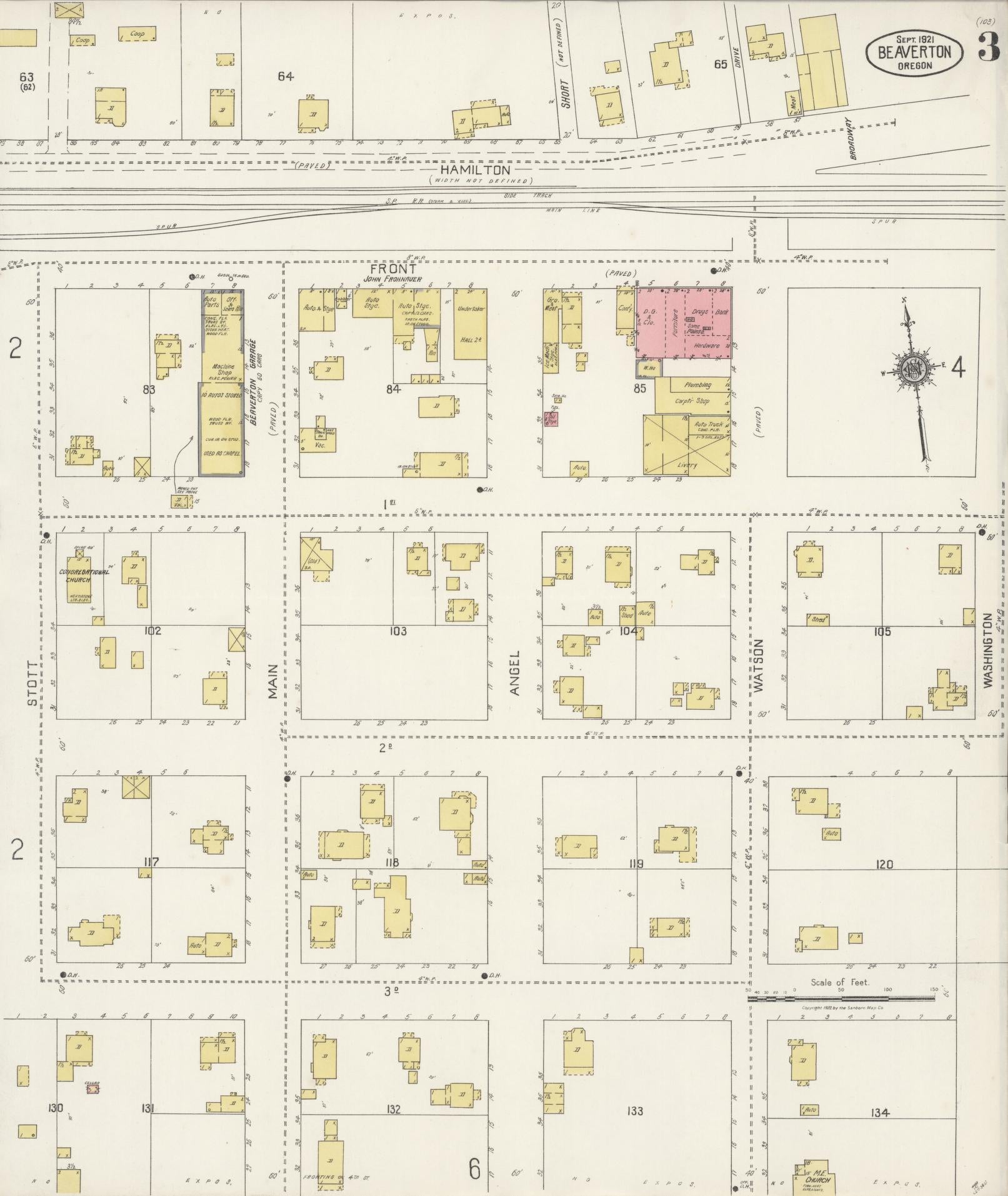 Sanborn Fire Insurance Map from Beaverton, Washington County, Oregon (1921), Sheet #0003 - Historic Sanborn Fire Insurance Map Print, vintage old map wall art, antique decor, genealogy gift, Oregon Oregon map