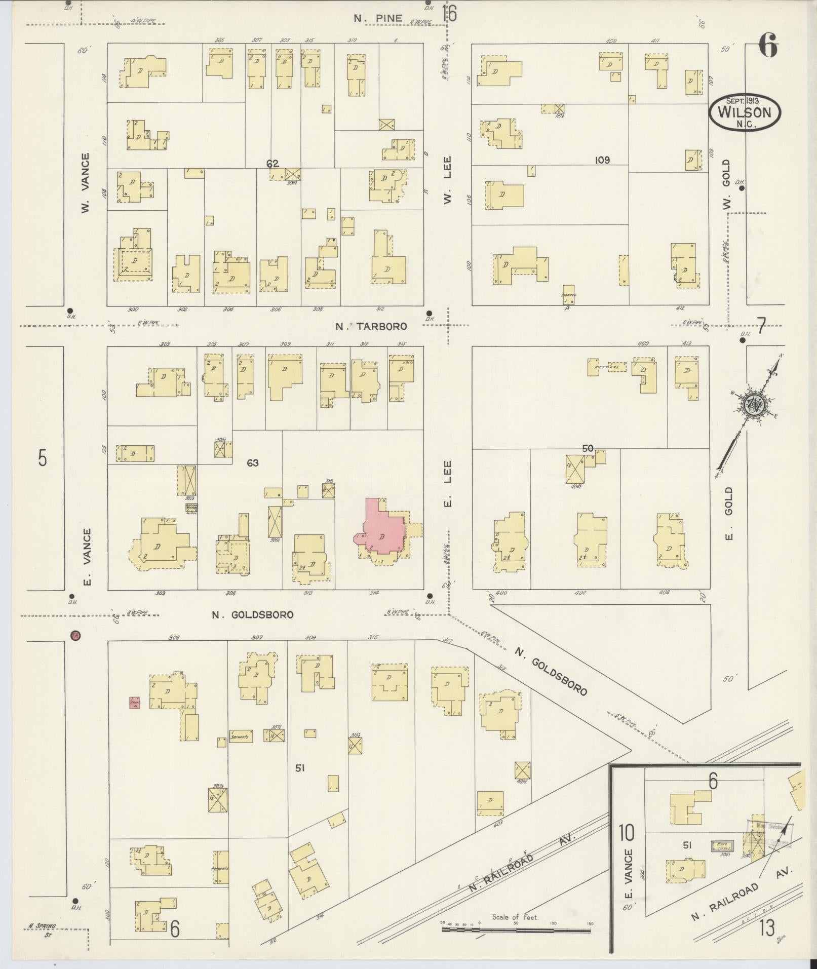 Sanborn Fire Insurance Map from Wilson, Wilson County, North Carolina (1913), Sheet #0006 - Complete Map Set gallery image, historic Sanborn map, vintage wall art, North Carolina North Carolina