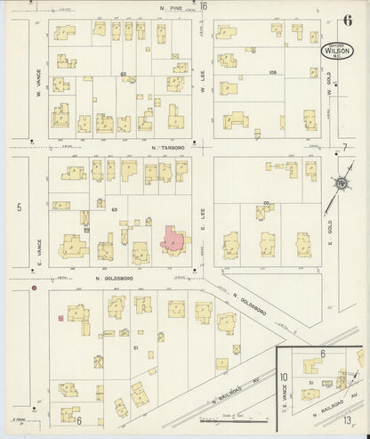 Sanborn Fire Insurance Map from Wilson, Wilson County, North Carolina (1913), Sheet #0006 - Complete Map Set gallery image, historic Sanborn map, vintage wall art, North Carolina North Carolina