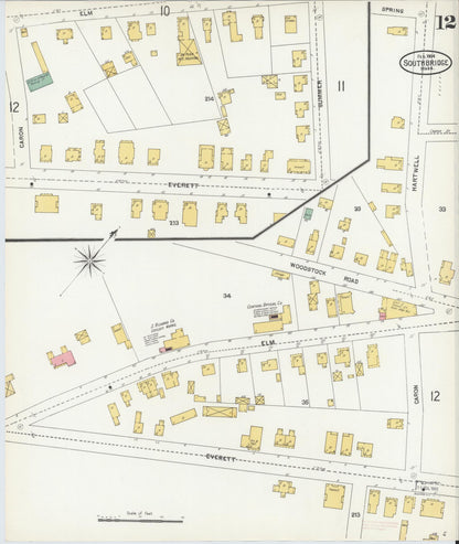 Sanborn Fire Insurance Map from Southbridge, Worcester County, Massachusetts (1904), Sheet #0012 - Complete Map Set gallery image, historic Sanborn map, vintage wall art, Massachusetts Massachusetts