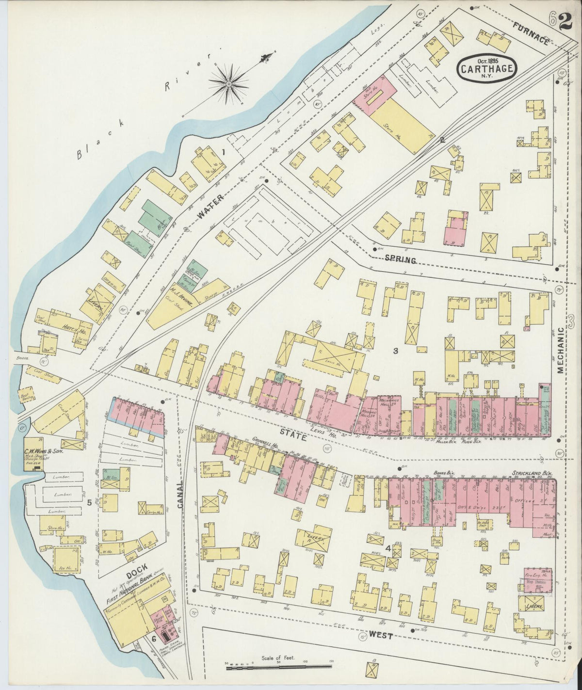 Sanborn Fire Insurance Map from Carthage, Jefferson County, New York (1895), Sheet #0002 - Complete Map Set gallery image, historic Sanborn map, vintage wall art, New York New York