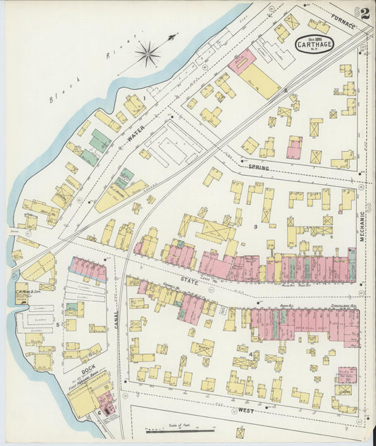 Sanborn Fire Insurance Map from Carthage, Jefferson County, New York (1895), Sheet #0002 - Complete Map Set gallery image, historic Sanborn map, vintage wall art, New York New York