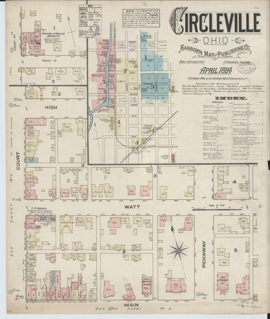 Sanborn Fire Insurance Map from Circleville, Pickaway County, Ohio (1884), Sheet #0001 - Historic Sanborn Fire Insurance Map Print, vintage old map wall art, antique decor, genealogy gift, Ohio Ohio map