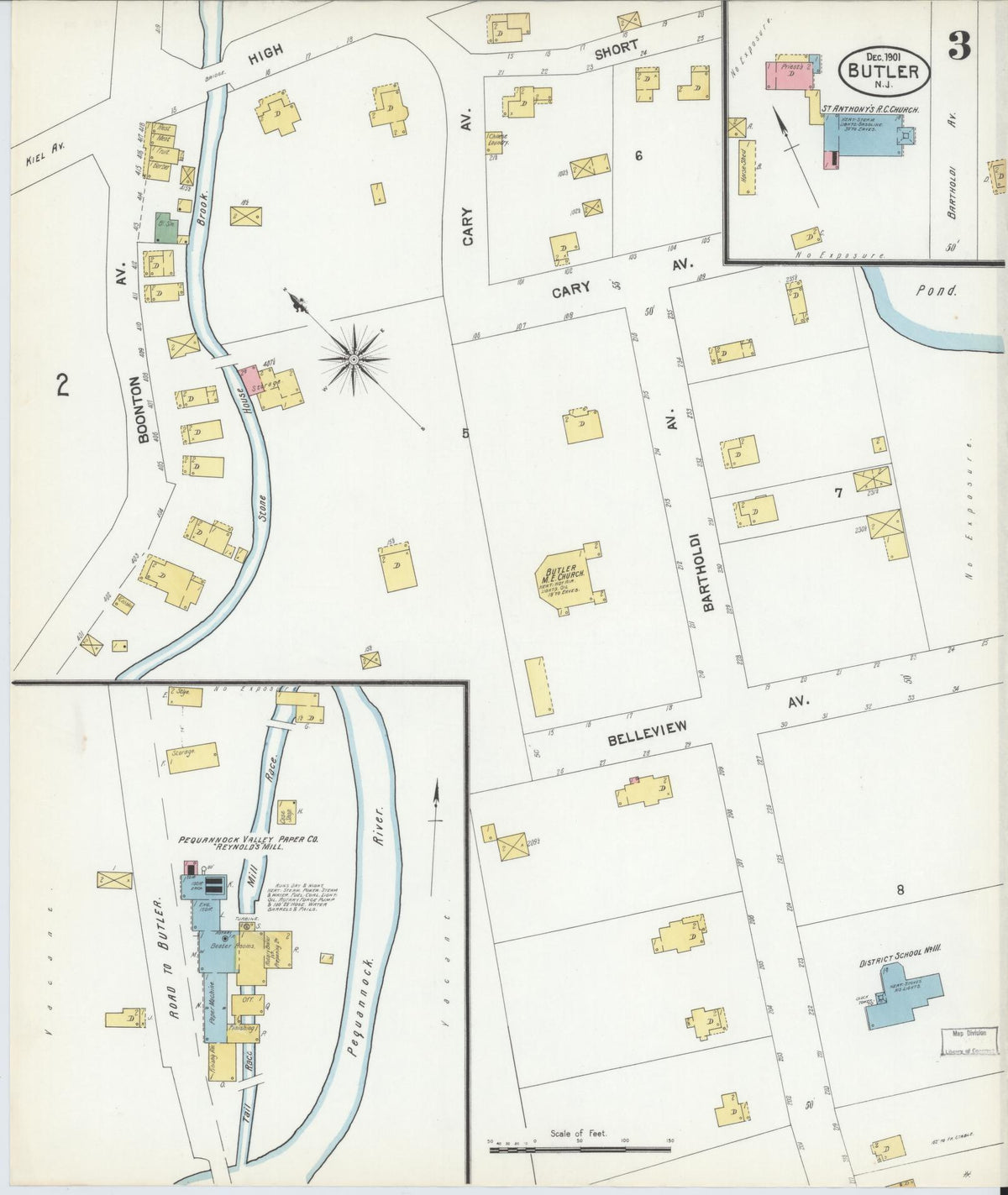 Sanborn Fire Insurance Map from Butler, Morris County, New Jersey (1901), Sheet #0003 - Historic Sanborn Fire Insurance Map Print, vintage old map wall art, antique decor, genealogy gift, New Jersey New Jersey map