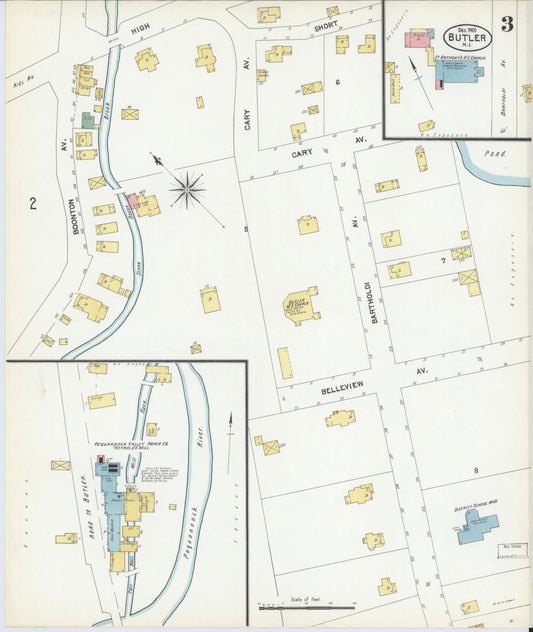 Sanborn Fire Insurance Map from Butler, Morris County, New Jersey (1901), Sheet #0003 - Historic Sanborn Fire Insurance Map Print, vintage old map wall art, antique decor, genealogy gift, New Jersey New Jersey map