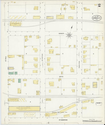 Sanborn Fire Insurance Map from Gonzales, Gonzales County, Texas (1907), Sheet #0002 - Complete Map Set gallery image, historic Sanborn map, vintage wall art, Texas Texas