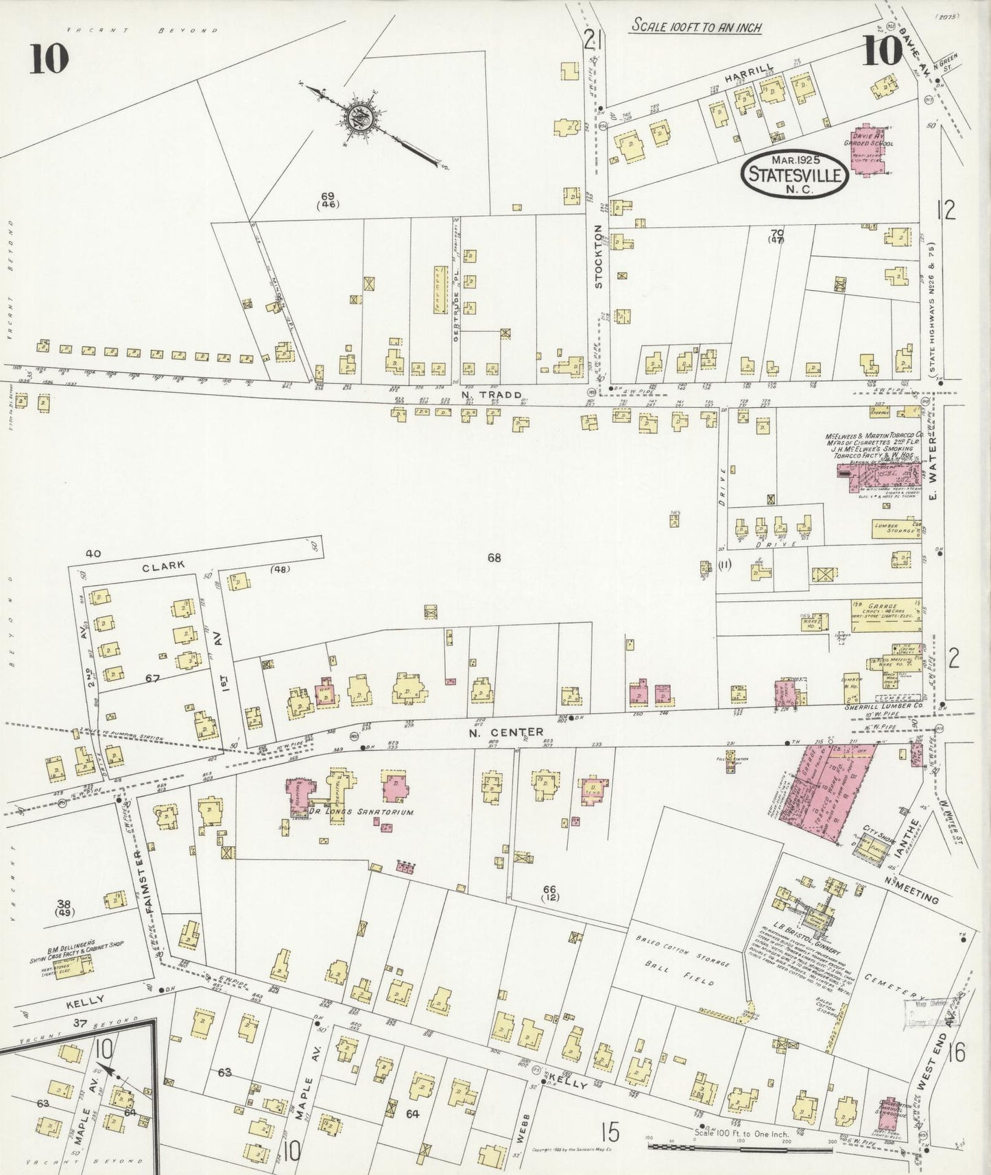 Sanborn Fire Insurance Map from Statesville, Iredell County, North Carolina (1925), Sheet #0010 - Historic Sanborn Fire Insurance Map Print, vintage old map wall art, antique decor, genealogy gift, North Carolina North Carolina map