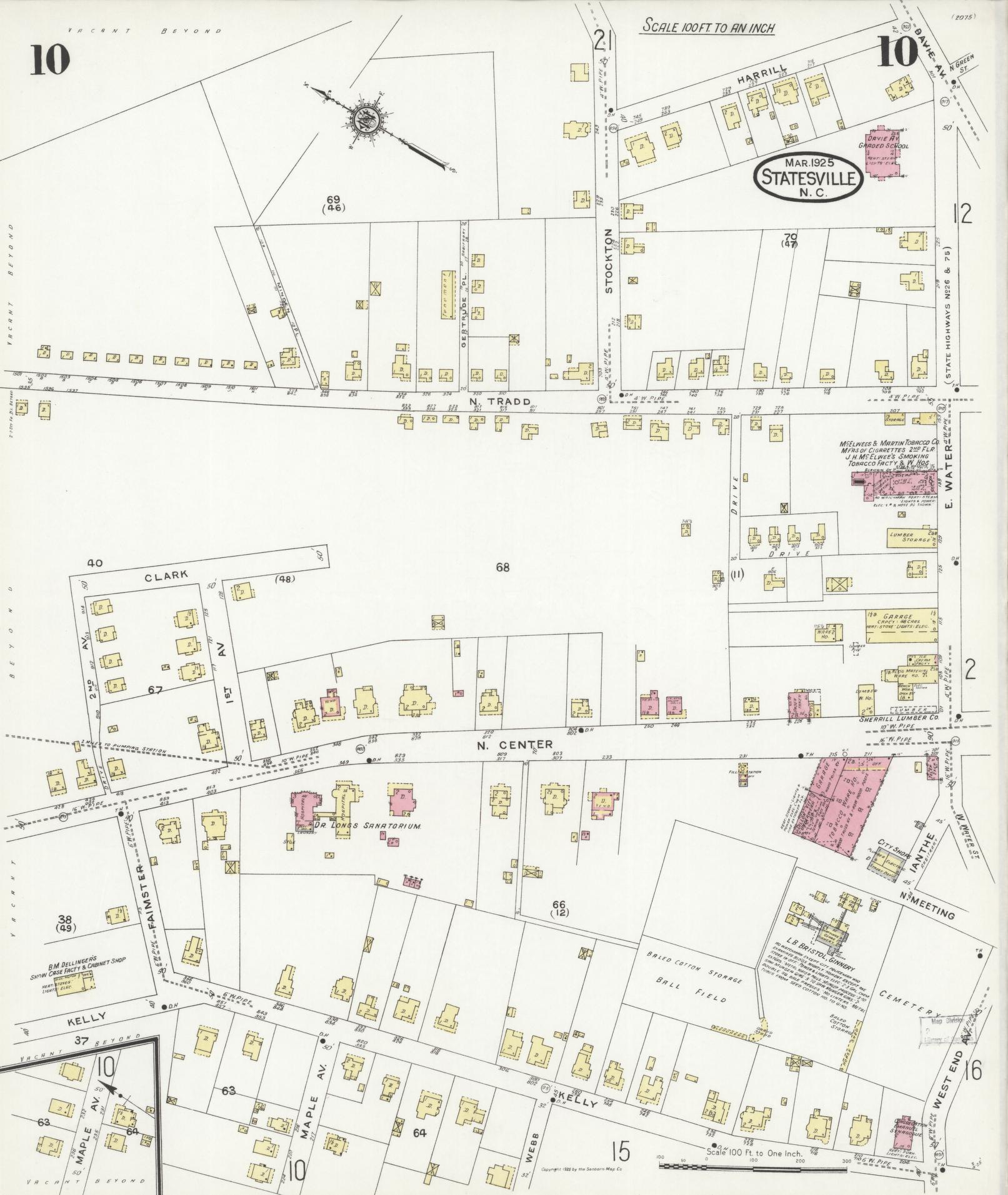 Sanborn Fire Insurance Map from Statesville, Iredell County, North Carolina (1925), Sheet #0010 - Historic Sanborn Fire Insurance Map Print, vintage old map wall art, antique decor, genealogy gift, North Carolina North Carolina map