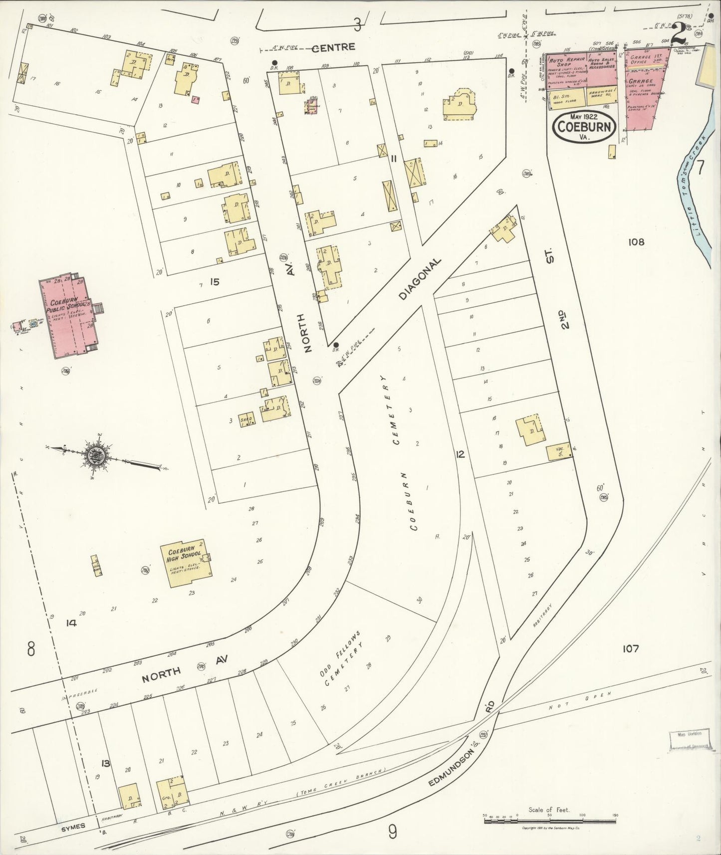 Sanborn Fire Insurance Map from Coeburn, Wise County, Virginia (1922), Sheet #0002 - Complete Map Set gallery image, historic Sanborn map, vintage wall art, Virginia Virginia