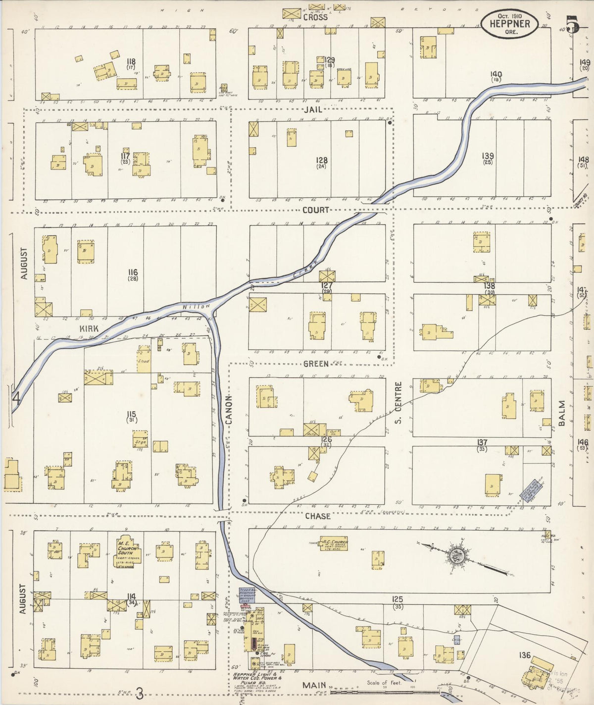 Sanborn Fire Insurance Map from Heppner, Morrow County, Oregon (1910), Sheet #0005 - Historic Sanborn Fire Insurance Map Print, vintage old map wall art, antique decor, genealogy gift, Oregon Oregon map