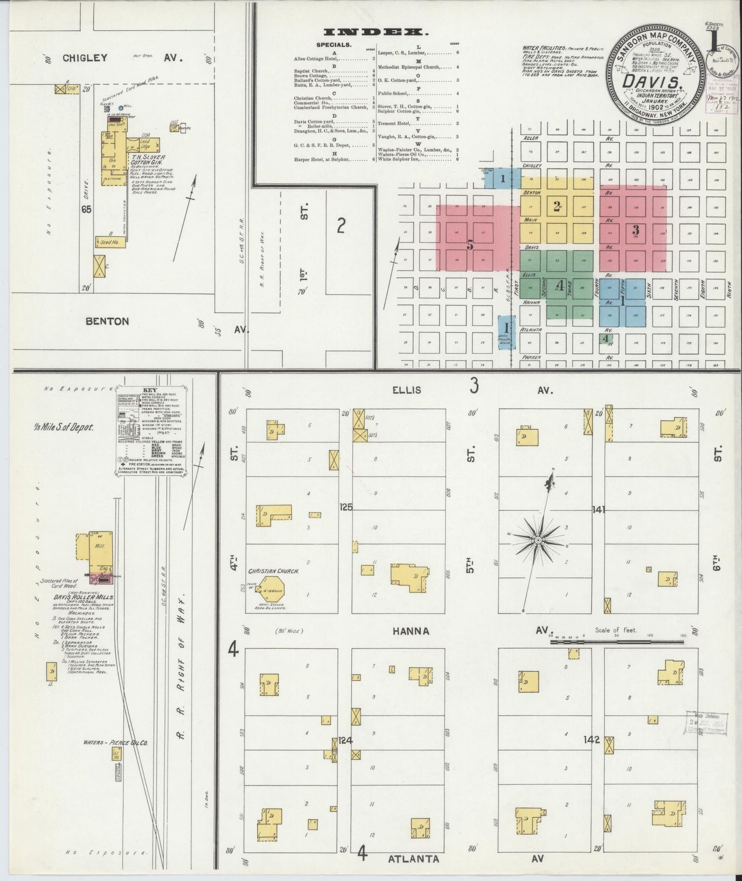 Sanborn Fire Insurance Map from Davis, Murray County, Oklahoma (1902), Sheet #0001 - Complete Map Set gallery image, historic Sanborn map, vintage wall art, Oklahoma Oklahoma