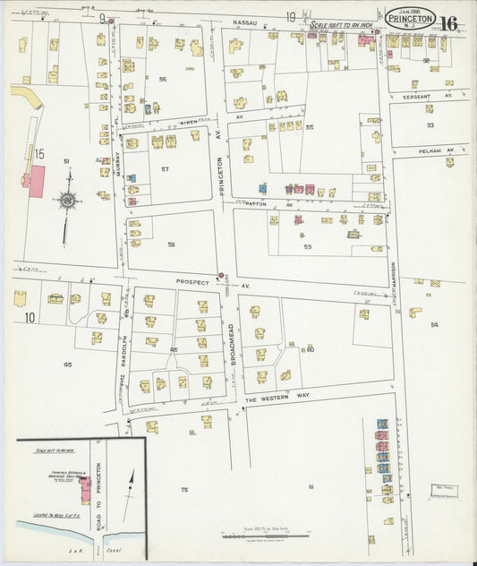 Sanborn Fire Insurance Map from Princeton, Mercer County, New Jersey (1918), Sheet #0016 - Historic Sanborn Fire Insurance Map Print, vintage old map wall art, antique decor, genealogy gift, New Jersey New Jersey map