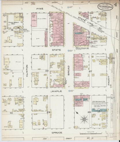 Sanborn Fire Insurance Map from Texarkana, Bowie County, Texas (1885), Sheet #0004 - Historic Sanborn Fire Insurance Map Print, vintage old map wall art, antique decor, genealogy gift, Texas Texas map