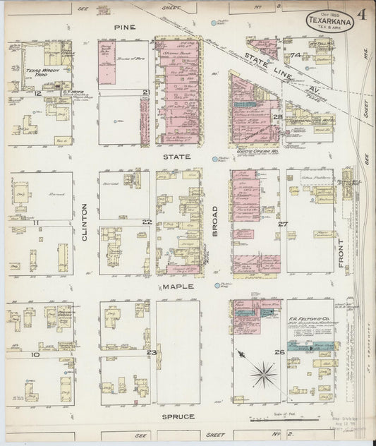 Sanborn Fire Insurance Map from Texarkana, Bowie County, Texas (1885), Sheet #0004 - Historic Sanborn Fire Insurance Map Print, vintage old map wall art, antique decor, genealogy gift, Texas Texas map