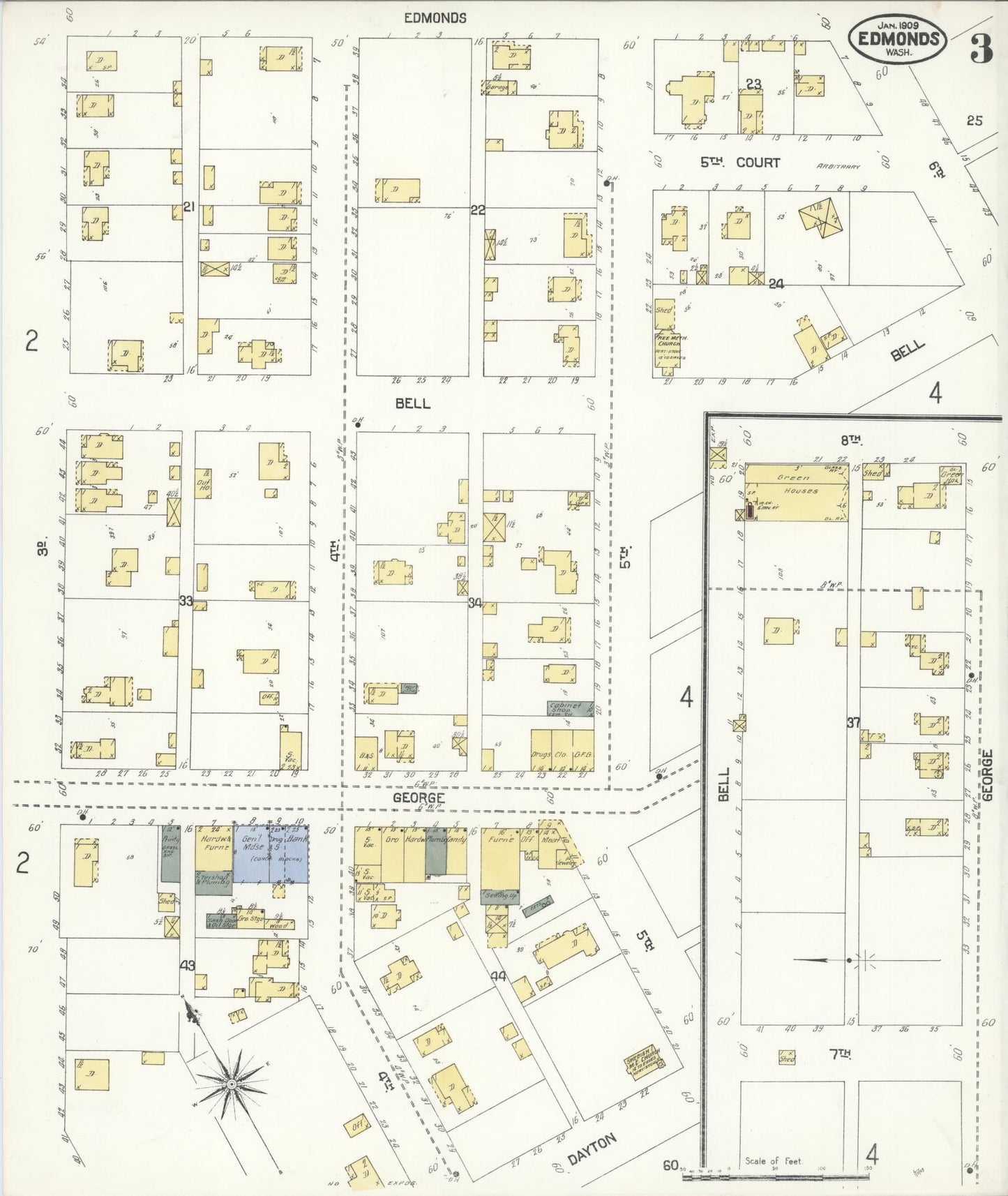 Sanborn Fire Insurance Map from Edmunds, Snohomish County, Washington (1909), Sheet #0003 - Complete Map Set gallery image, historic Sanborn map, vintage wall art, Washington Washington