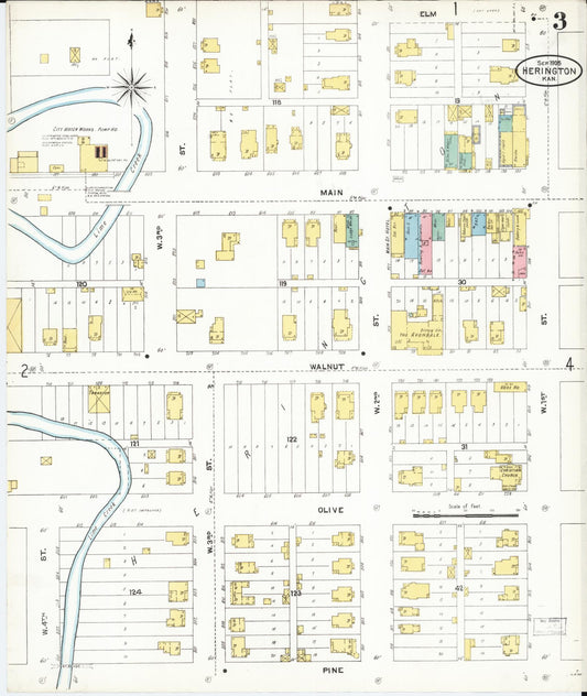 Sanborn Fire Insurance Map from Herington, Dickinson County, Kansas (1905), Sheet #0003 - Historic Sanborn Fire Insurance Map Print, vintage old map wall art, antique decor, genealogy gift, Kansas Kansas map