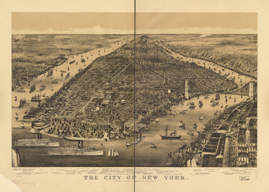 The city of New York. (1889) – Historic Bird’s-Eye View Panorama Print