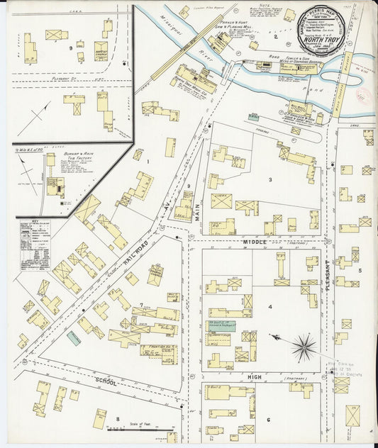 Sanborn Fire Insurance Map from North Troy, Orleans County, Vermont (1895), Sheet #0001 - Historic Sanborn Fire Insurance Map Print, vintage old map wall art, antique decor, genealogy gift, Vermont Vermont map