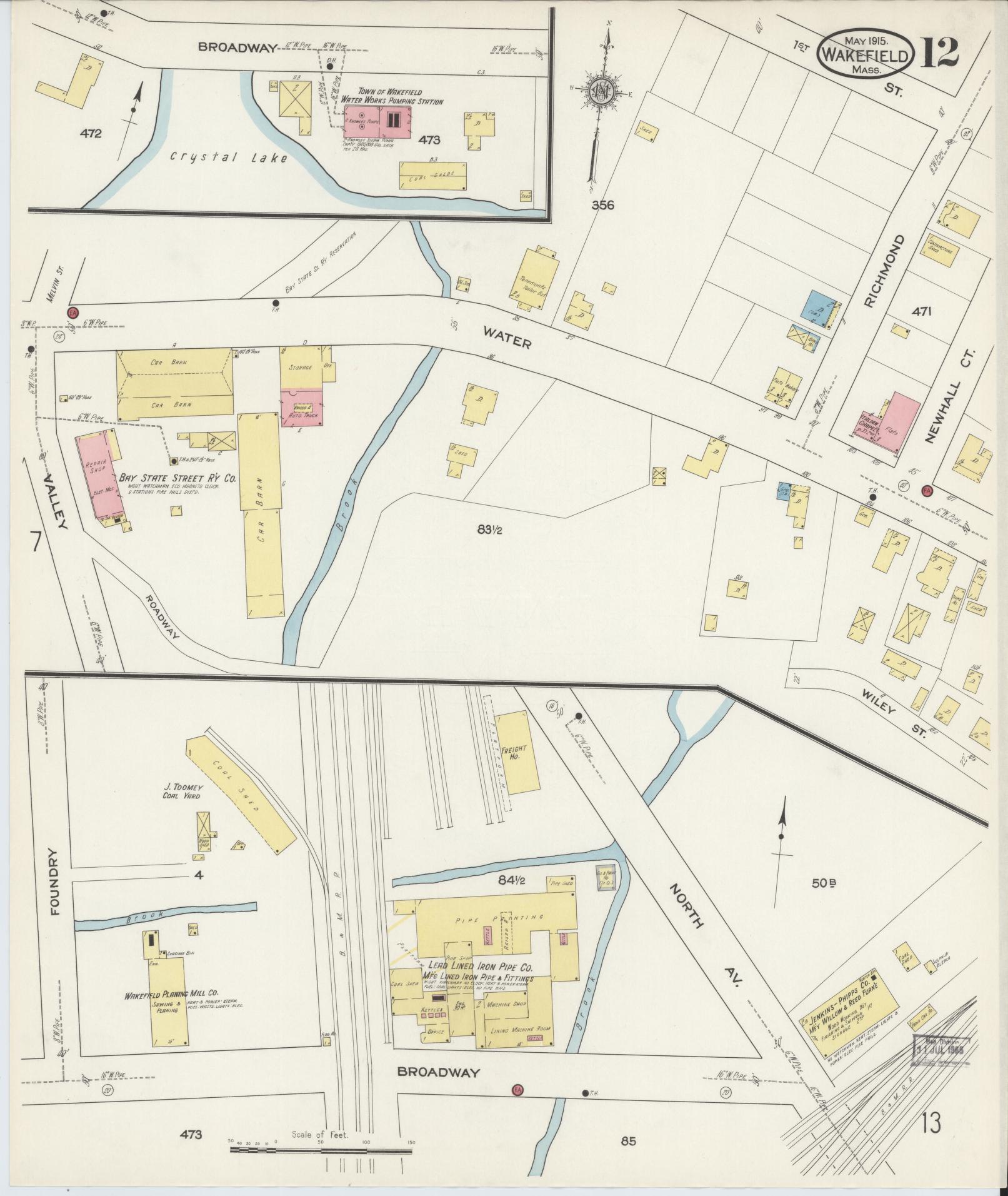 Sanborn Fire Insurance Map from Wakefield, Middlesex County, Massachusetts (1915), Sheet #0012 - Complete Map Set gallery image, historic Sanborn map, vintage wall art, Massachusetts Massachusetts