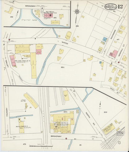 Sanborn Fire Insurance Map from Wakefield, Middlesex County, Massachusetts (1915), Sheet #0012 - Complete Map Set gallery image, historic Sanborn map, vintage wall art, Massachusetts Massachusetts