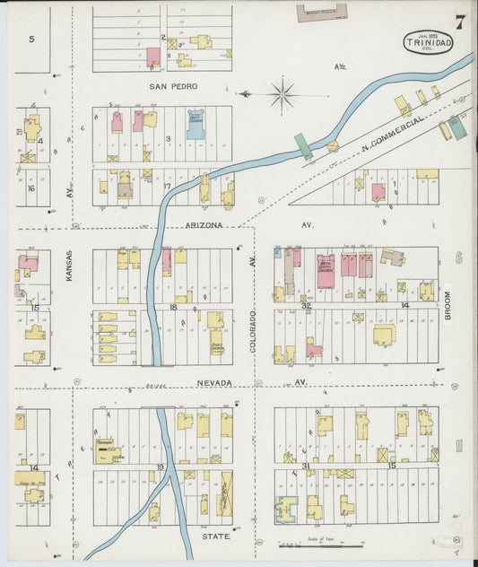 Sanborn Fire Insurance Map from Trinidad, Las Animas County, Colorado (1893), Sheet #0007 - Historic Sanborn Fire Insurance Map Print, vintage old map wall art, antique decor, genealogy gift, Colorado Colorado map