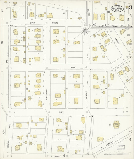 Sanborn Fire Insurance Map from Pullman, Whitman County, Washington (1908), Sheet #0003 - Historic Sanborn Fire Insurance Map Print, vintage old map wall art, antique decor, genealogy gift, Washington Washington map