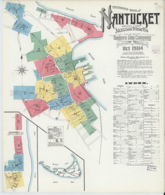 Sanborn Fire Insurance Map from Nantucket, Nantucket County, Massachusetts (1904), Sheet #0001 - Historic Sanborn Fire Insurance Map Print, vintage old map wall art, antique decor, genealogy gift, Massachusetts Massachusetts map
