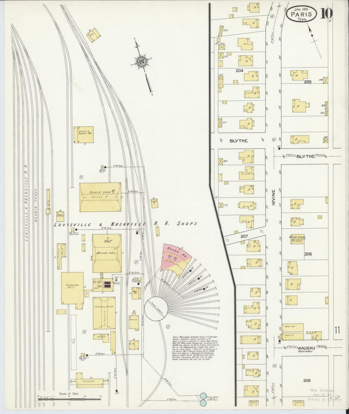 Sanborn Fire Insurance Map from Paris, Henry County, Tennessee (1913), Sheet #0010 - Historic Sanborn Fire Insurance Map Print, vintage old map wall art, antique decor, genealogy gift, Tennessee Tennessee map