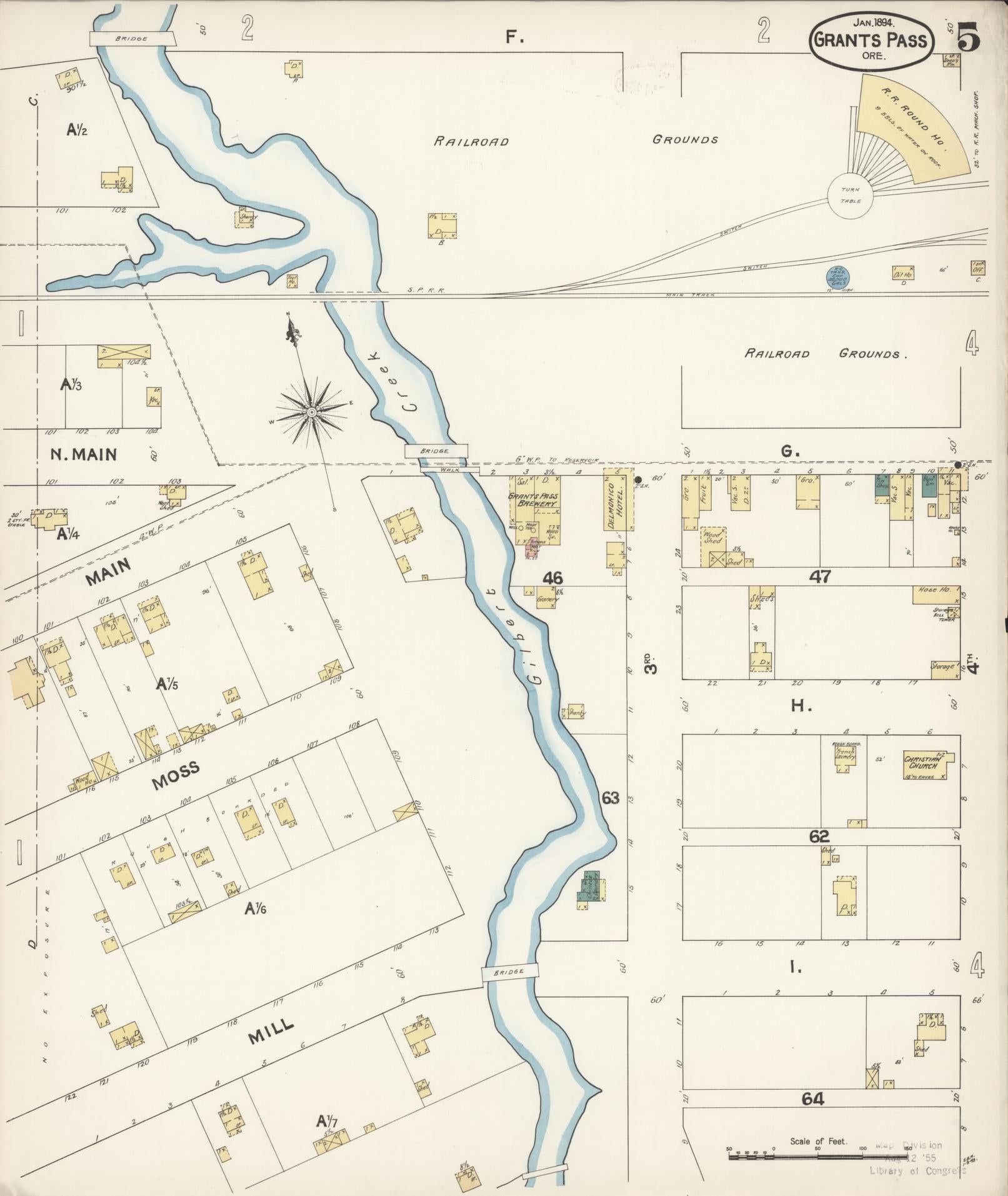 Sanborn Fire Insurance Map from Grants Pass, Josephine County, Oregon (1894), Sheet #0005 - Complete Map Set gallery image, historic Sanborn map, vintage wall art, Oregon Oregon