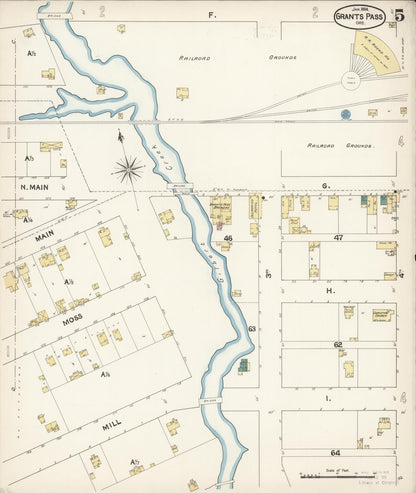 Sanborn Fire Insurance Map from Grants Pass, Josephine County, Oregon (1894), Sheet #0005 - Complete Map Set gallery image, historic Sanborn map, vintage wall art, Oregon Oregon