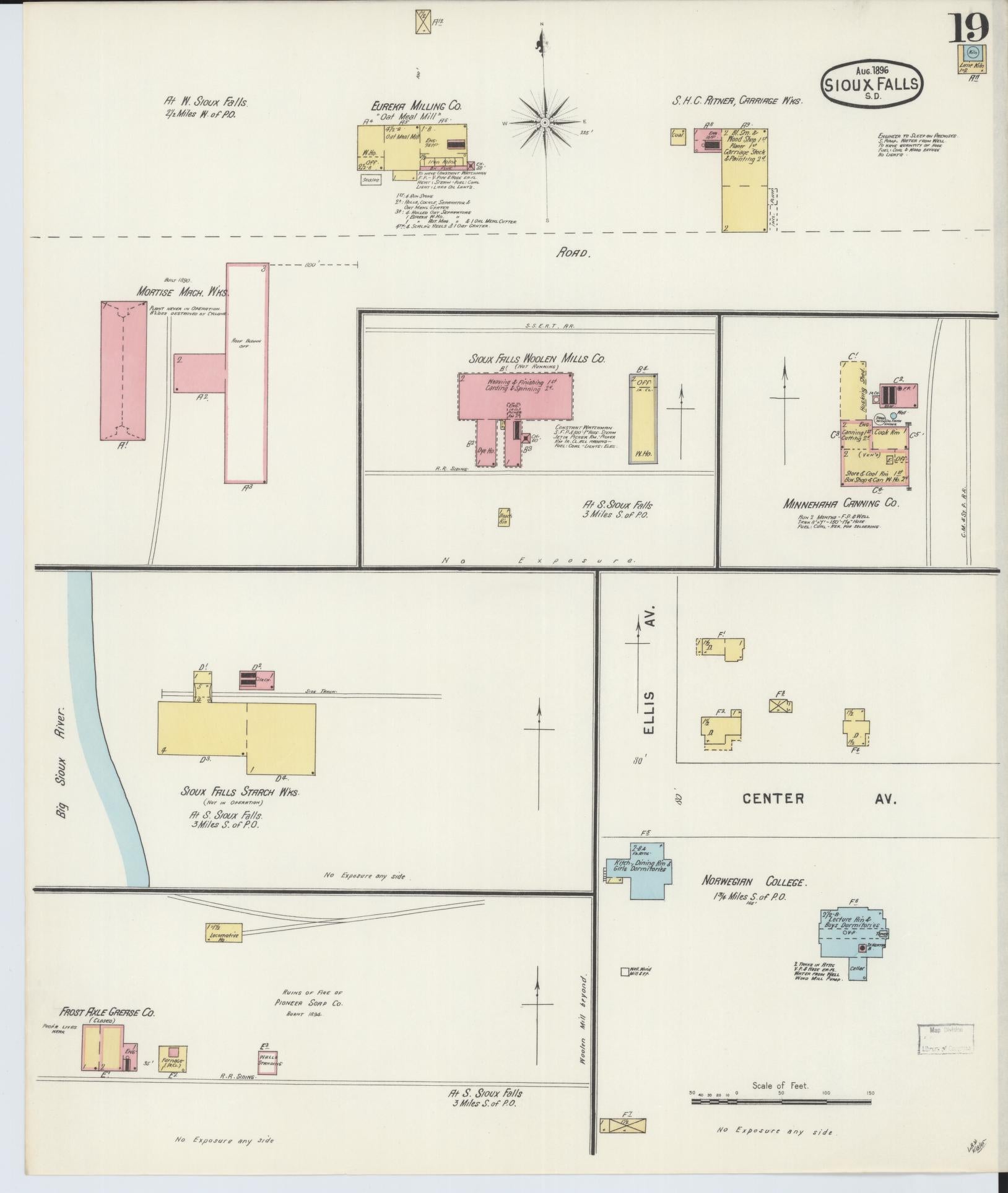Sanborn Fire Insurance Map from Sioux Falls, Minnehaha County, South Dakota (1896), Sheet #0019 - Complete Map Set gallery image, historic Sanborn map, vintage wall art, South Dakota South Dakota