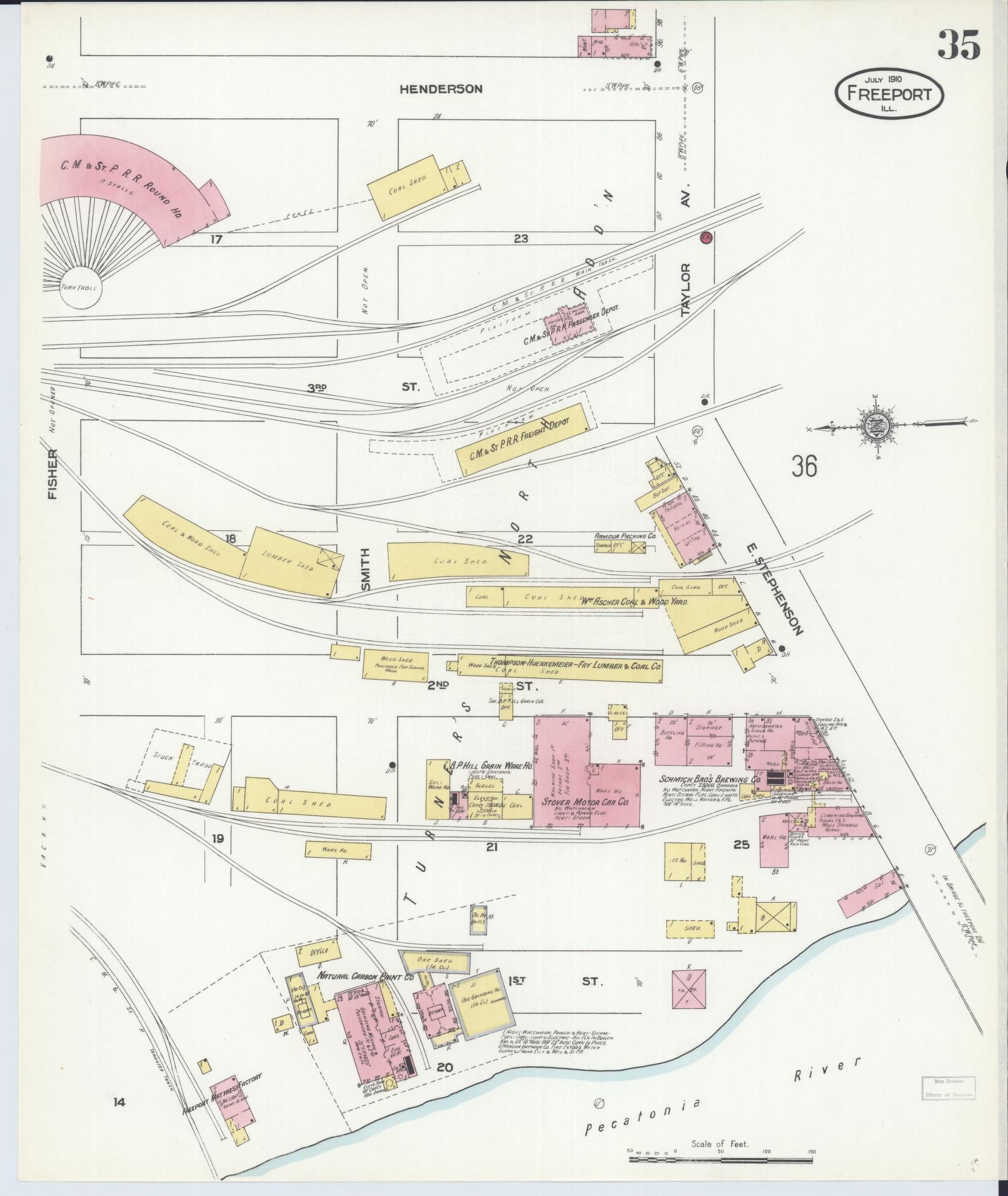 Sanborn Fire Insurance Map from Freeport, Stephenson County, Illinois (1910), Sheet #0035 - Complete Map Set gallery image, historic Sanborn map, vintage wall art, Illinois Illinois