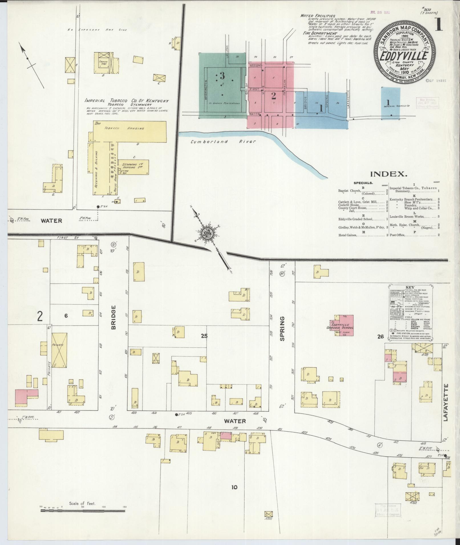 Sanborn Fire Insurance Map from Eddyville, Lyon County, Kentucky (1910), Sheet #0001 - Historic Sanborn Fire Insurance Map Print, vintage old map wall art, antique decor, genealogy gift, Kentucky Kentucky map