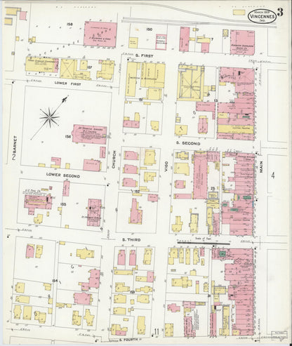 Sanborn Fire Insurance Map from Vincennes, Knox County, Indiana (1909), Sheet #0003 - Historic Sanborn Fire Insurance Map Print, vintage old map wall art, antique decor, genealogy gift, Indiana Indiana map