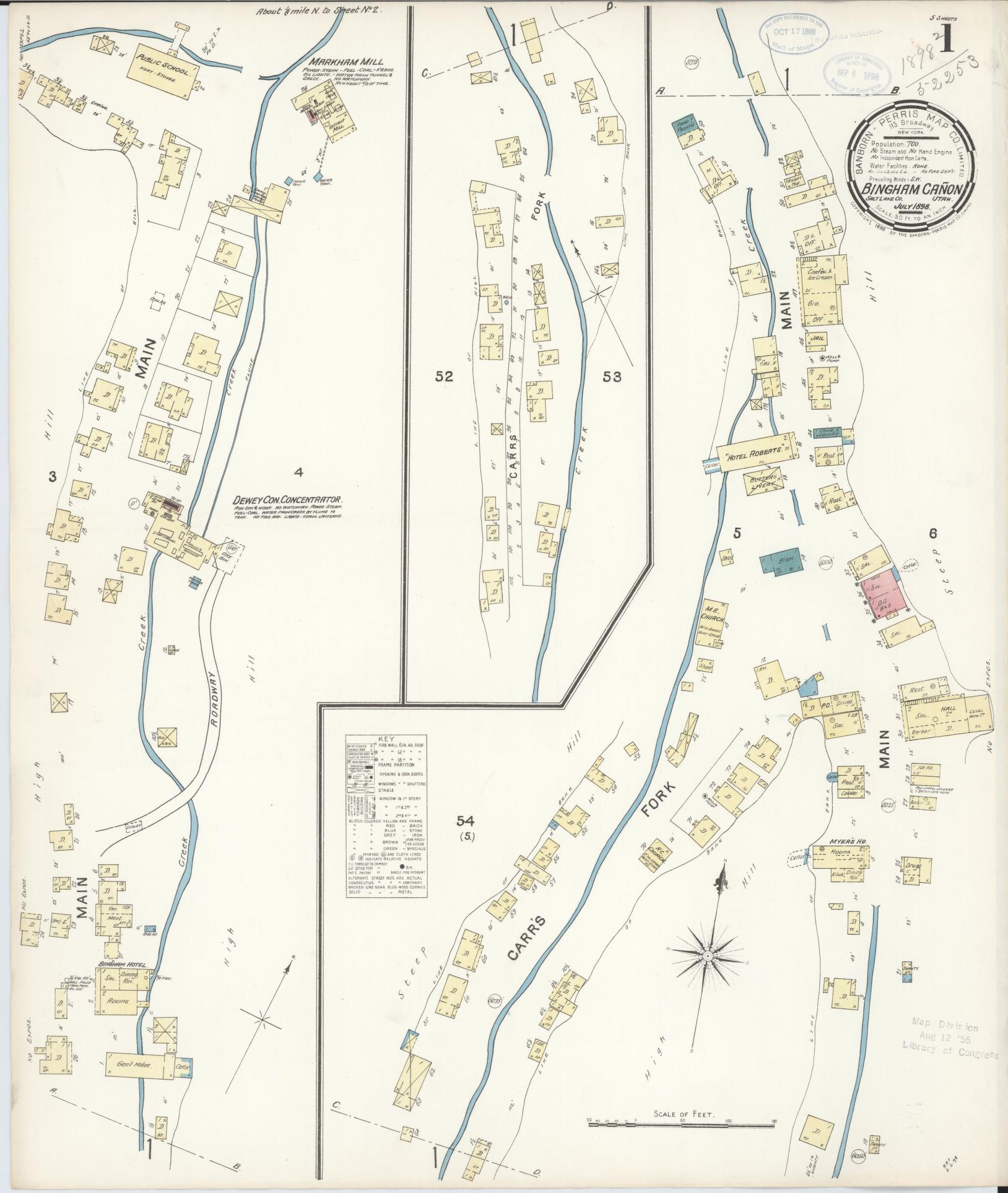 Sanborn Fire Insurance Map from Bingham Canyon, Salt Lake County, Utah. (1898) – Historic Sanborn Fire Insurance Map Print
