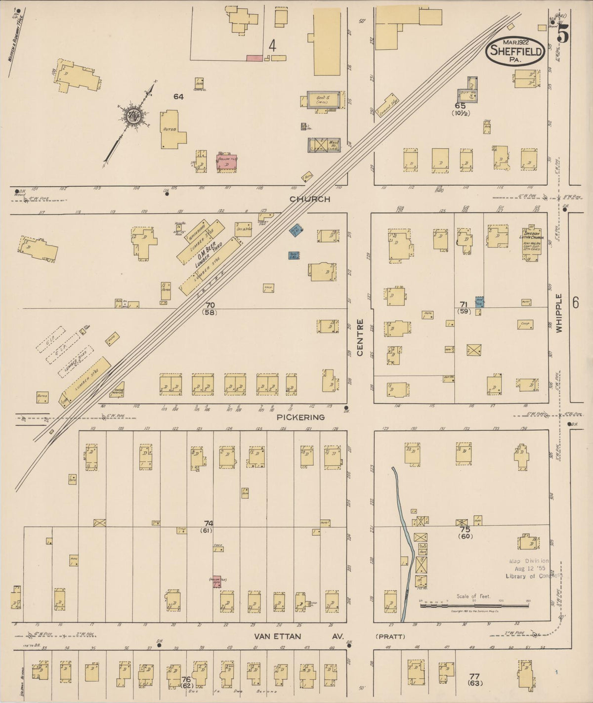 Sanborn Fire Insurance Map from Sheffield, Warren County, Pennsylvania (1922), Sheet #0005 - Historic Sanborn Fire Insurance Map Print, vintage old map wall art, antique decor, genealogy gift, Pennsylvania Pennsylvania map