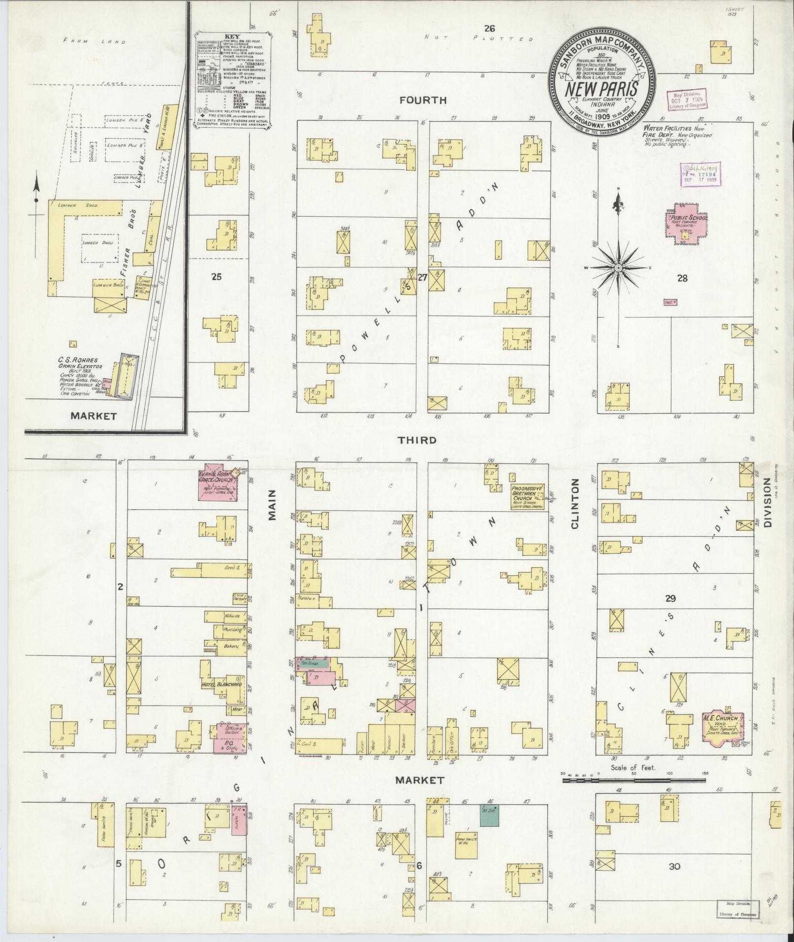 Sanborn Fire Insurance Map from New Paris, Elkhart County, Indiana. (1909) – Historic Sanborn Fire Insurance Map Print